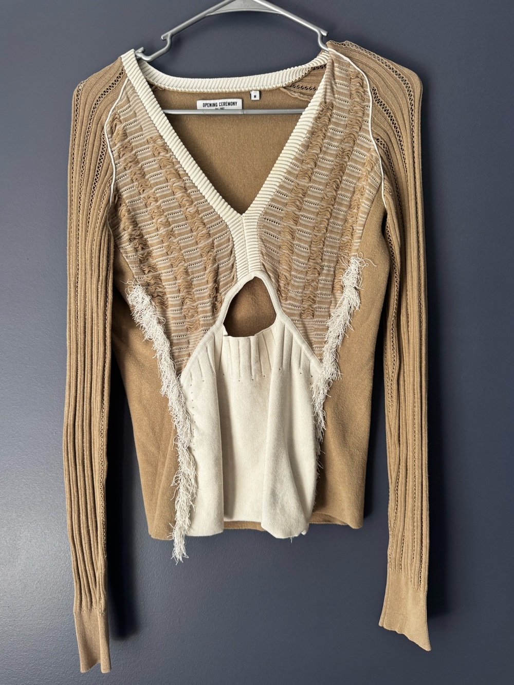 OPENING CEREMONY Long Sleeve Boho Artistic Fringe Keyhole Feminine Blouse
